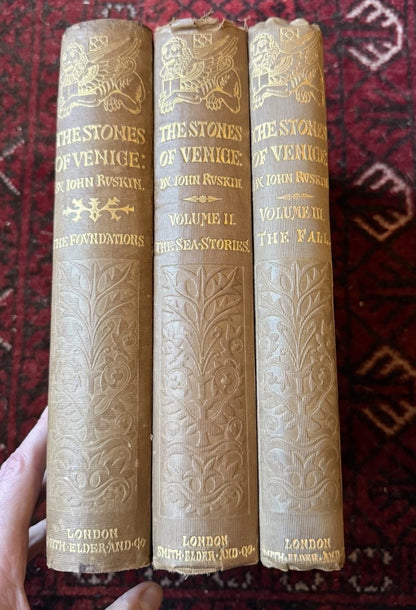 1858 The Stones of Venice : John Ruskin (3 Vols) Illustrated : 2nd Edition