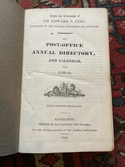 1839 The Post Office Annual Directory & Calendar 1839-40 : Edinburgh & Leith