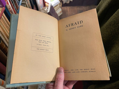 Afraid : Sidney Dark (Editor Church Times) Vintage 108 year-old Dust Jacket 1917