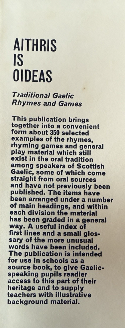 Aithris is Oideas : Traditional Gaelic Rhymes and Games : Scottish Schools 1964