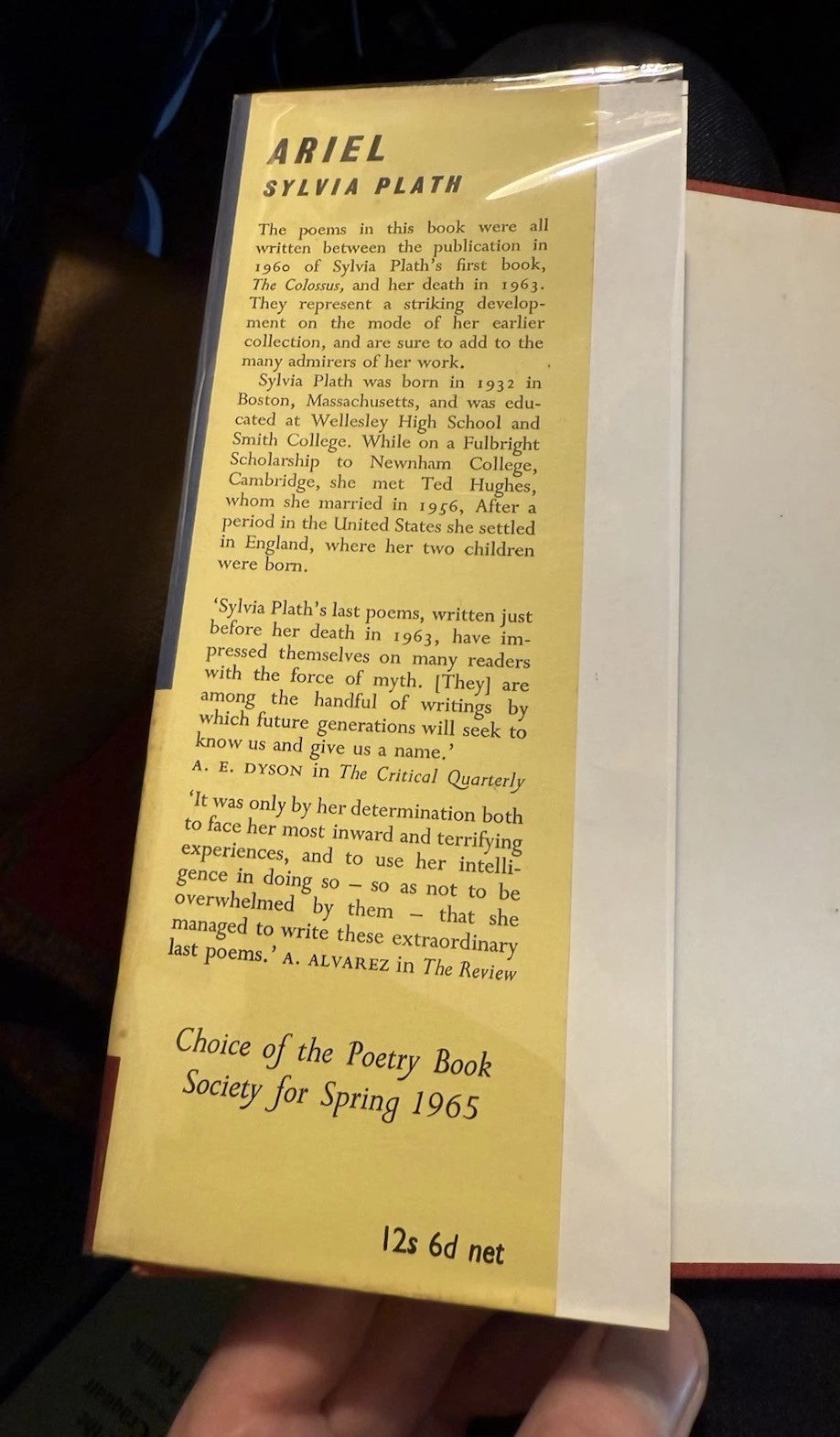 Sylvia Plath : Ariel : First UK Edition 1965 : Very Good in an Unclipped Jacket