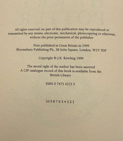 J K Rowling : Harry Potter and the Prisoner of Azkaban 1st/3rd State 1999