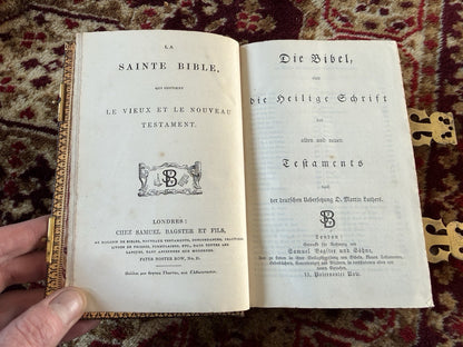 Bagster's Polyglot Bible : Stunning Clasped Fine Binding : Gauffered Edges c1864