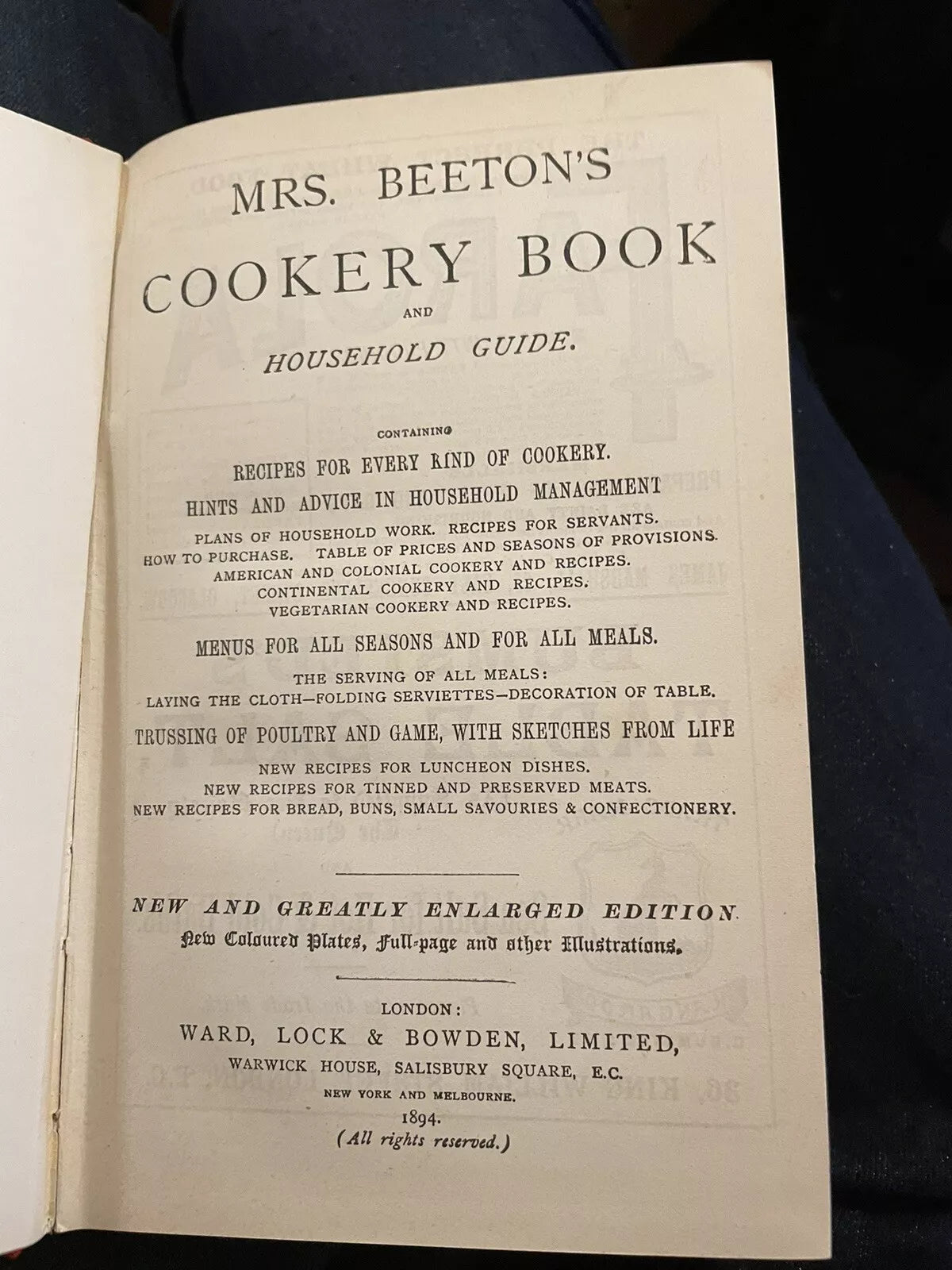 1894 Mrs Beeton's Cookery Book : 350 Wood Engravings : Food Recipes