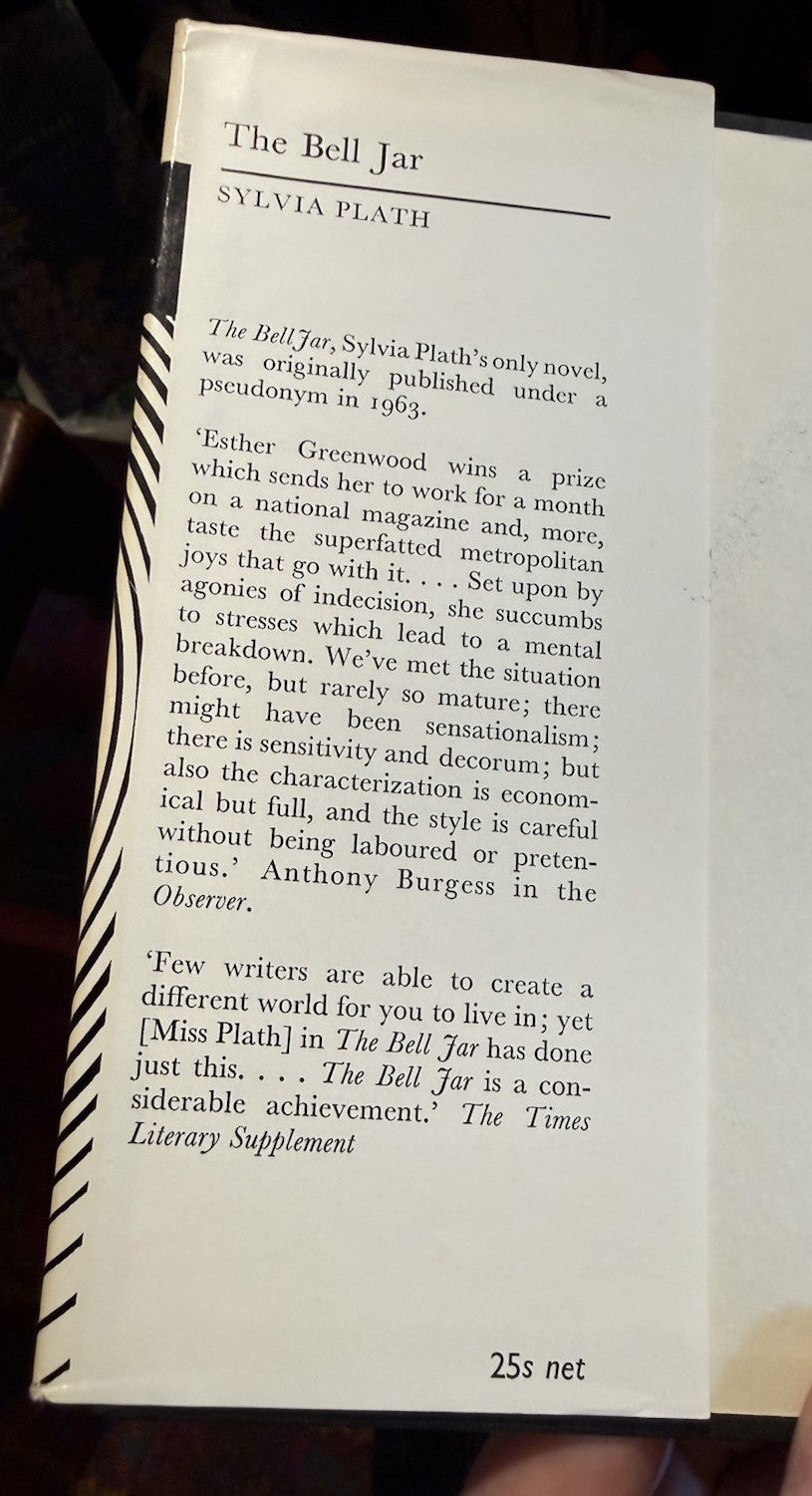 Syvlia Plath : The Bell Jar : First Edition Thus : Hardback in Dust Jacket 1966