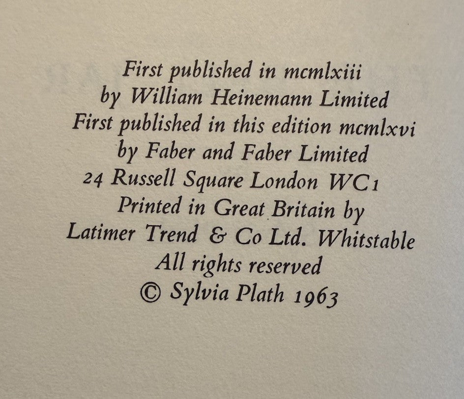 Syvlia Plath : The Bell Jar : First Edition Thus : Hardback in Dust Jacket 1966