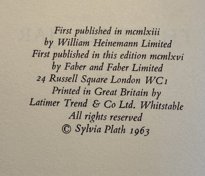 Syvlia Plath : The Bell Jar : First Edition Thus : Hardback in Dust Jacket 1966