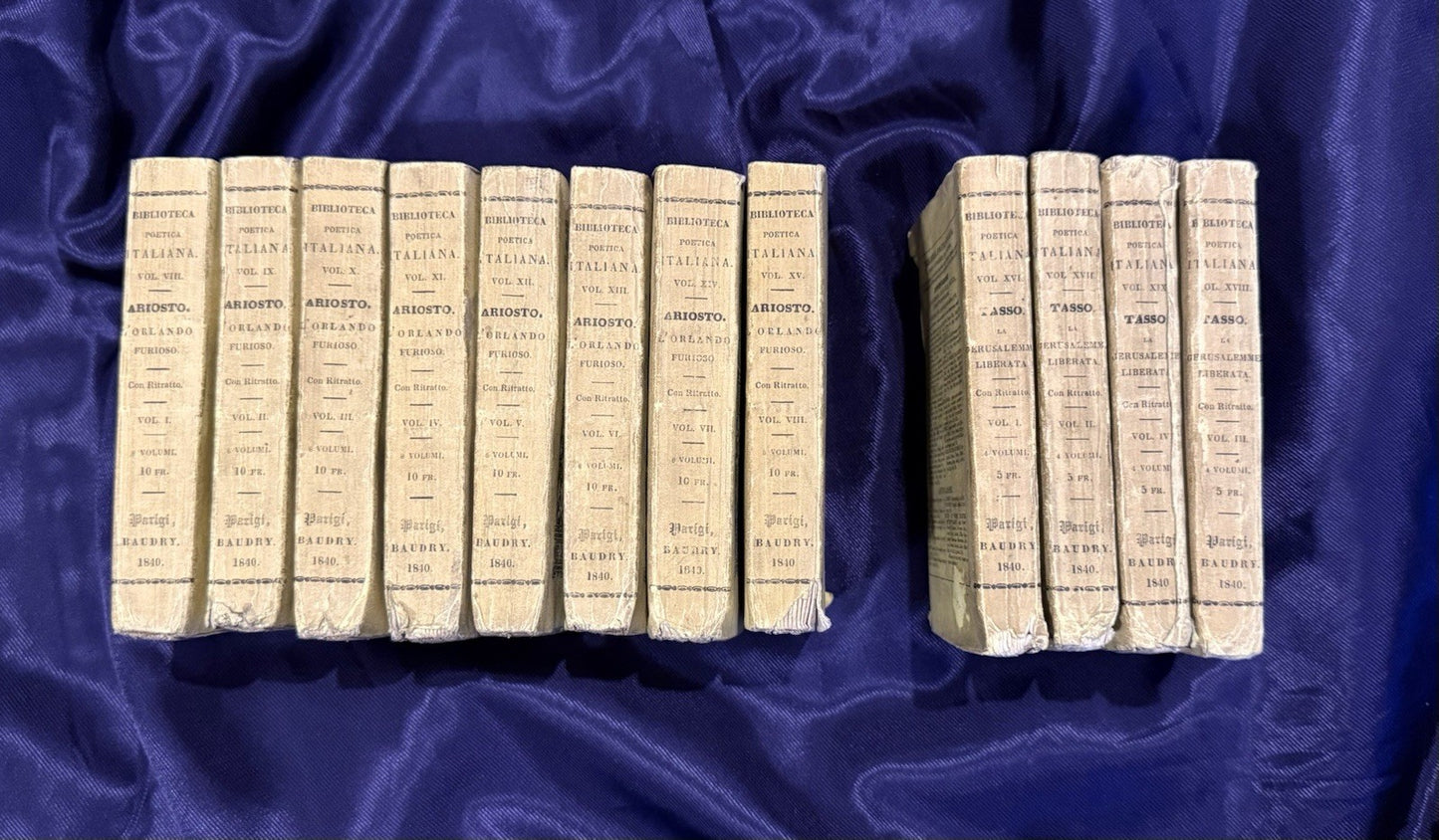 1840 Biblioteca Poetica Italiana (12 Vols) Ludovico Ariosto & Torquato Tasso