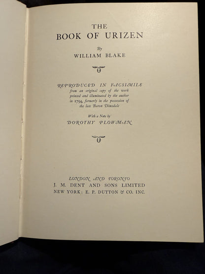 1929 William Blake : The book of Urizen : Full Colour Facsimile of 1794 Edition