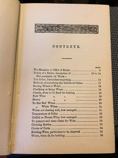 c1875 The Butler ; His Duties and how to Perform Them : Household Management