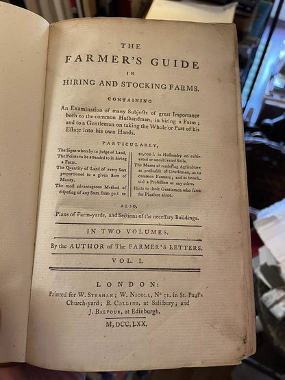 1770 The Farmer's Guide in Hiring and Stocking Farms : 18th Cent Farming