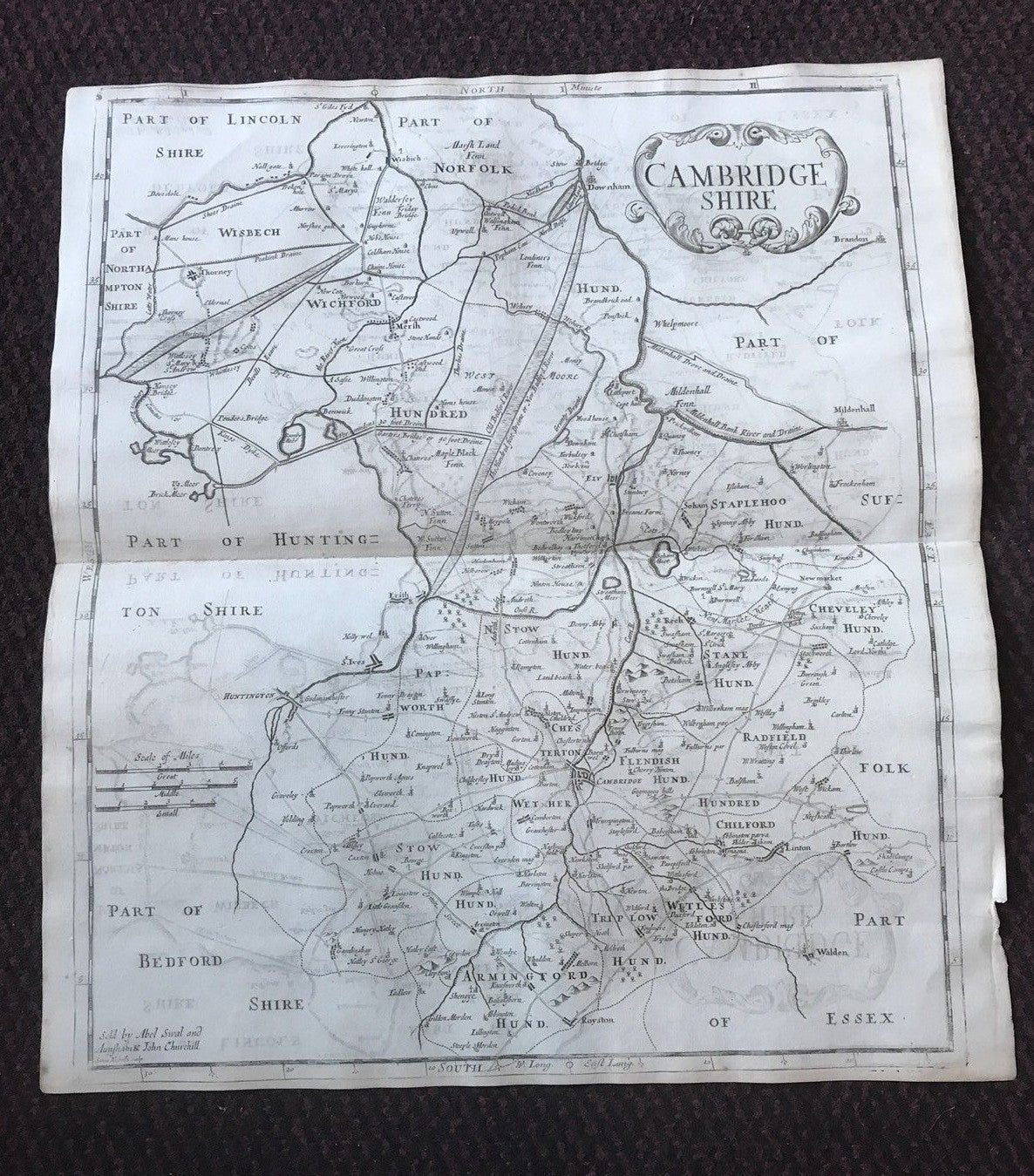 1695 COUNTY of CAMBRIDGESHIRE Original English Antique Map Robert Morden RARE