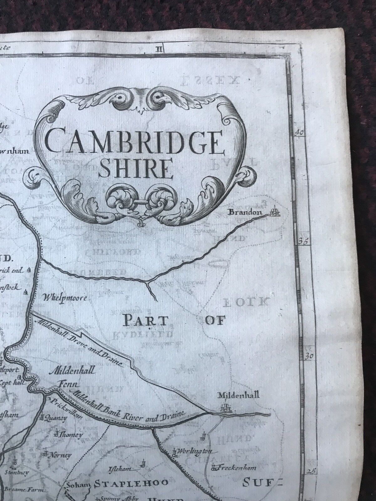 1695 COUNTY of CAMBRIDGESHIRE Original English Antique Map Robert Morden RARE