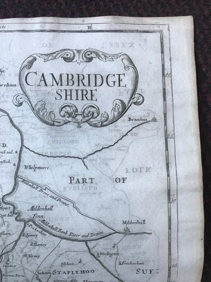 1695 COUNTY of CAMBRIDGESHIRE Original English Antique Map Robert Morden RARE