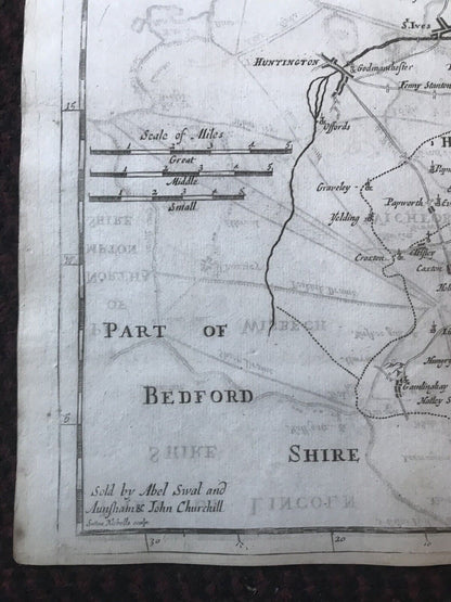 1695 COUNTY of CAMBRIDGESHIRE Original English Antique Map Robert Morden RARE