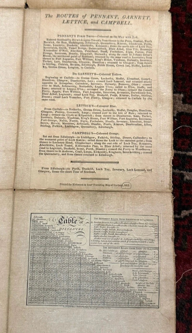 1812 Canvas-backed Folding Tour Map : Pennant, Garnett, Lettice & Campbell