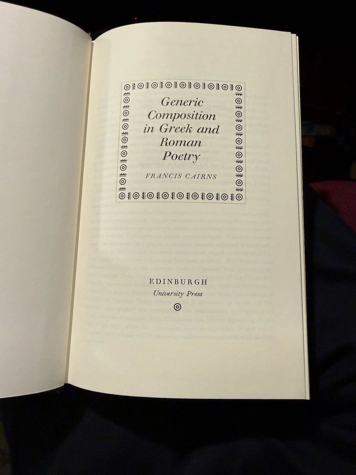 1972 Generic Composition in Greek and Roman Poetry : Francis Cairns : HB : VGC