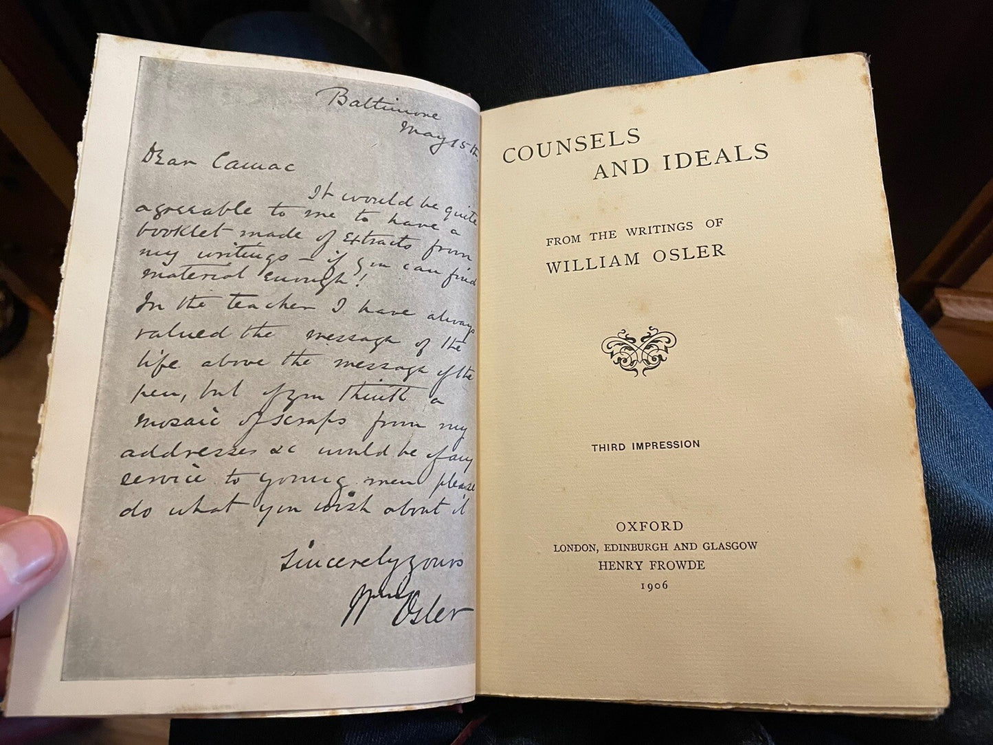 William Osler : Counsels and Ideals : Third Impression 1906
