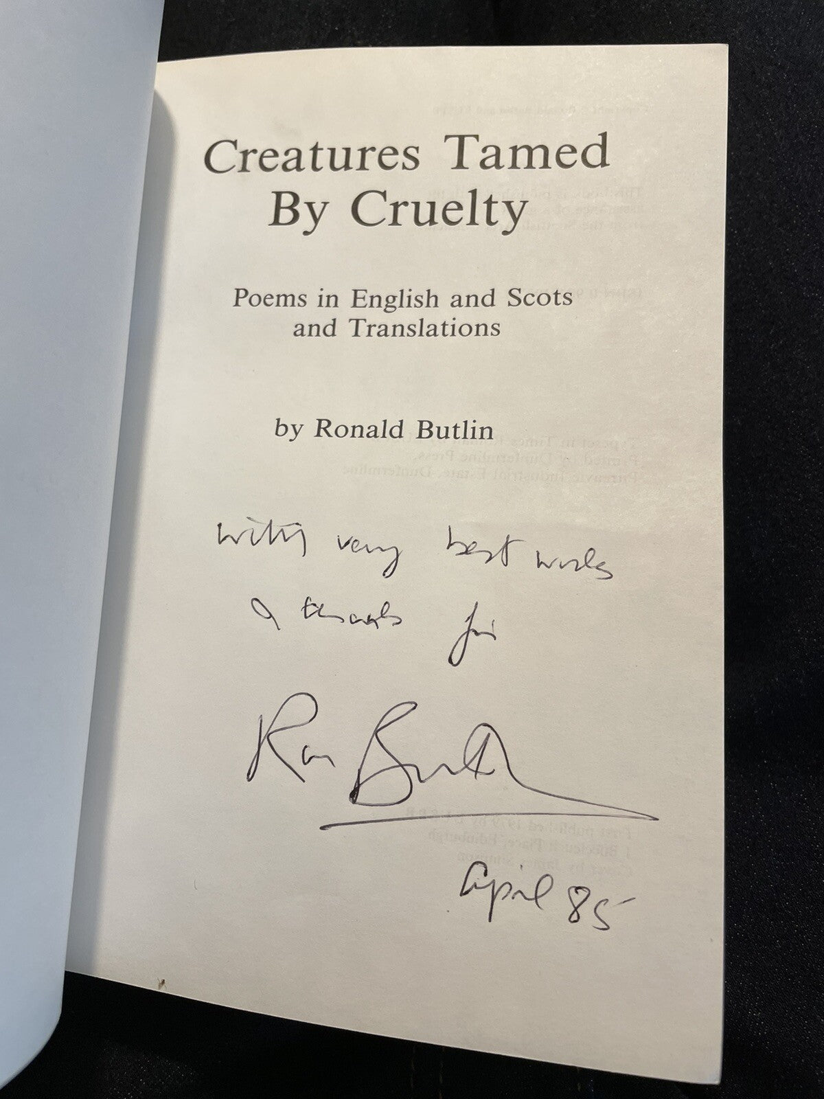 Creatures Tamed by Cruelty (SIGNED) Poetry by Ronald Butlin : 1st Edition 1979