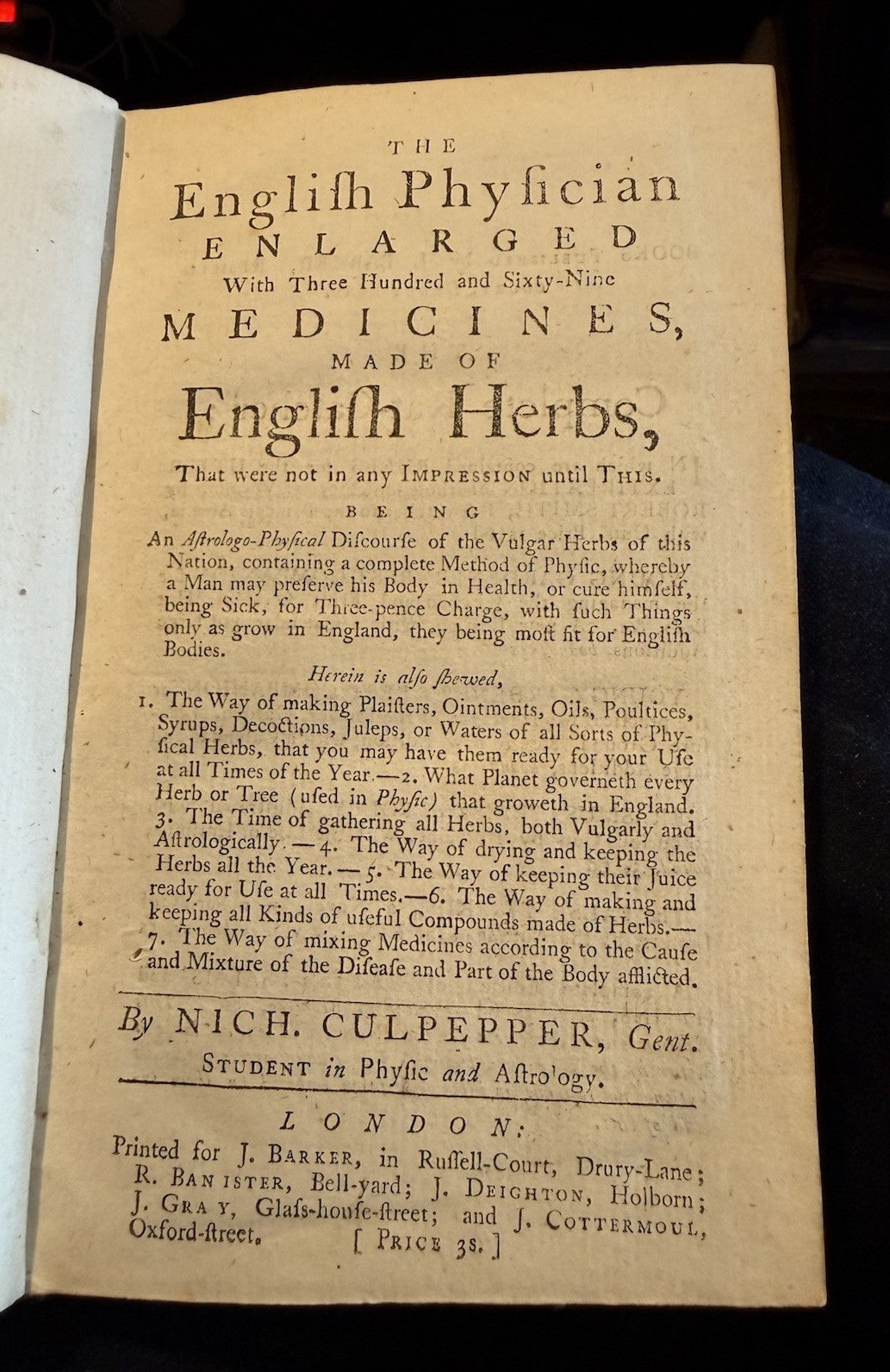 c1780 Culpepper : English Physician : Medicines Made of English Herbs