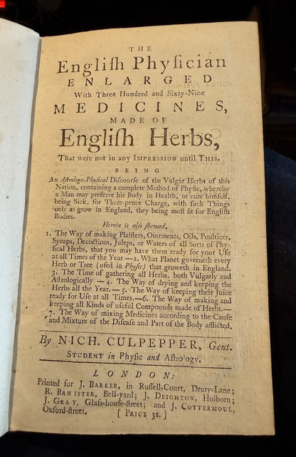 c1780 Culpepper : English Physician : Medicines Made of English Herbs