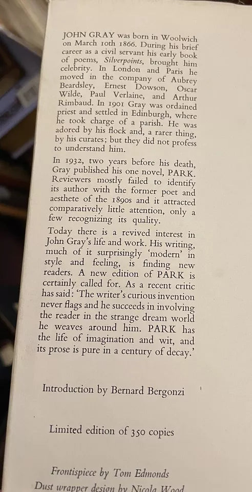 1966 John Gray : Park: A Fantastic Story : 2nd Edition Ltd to 350 copies