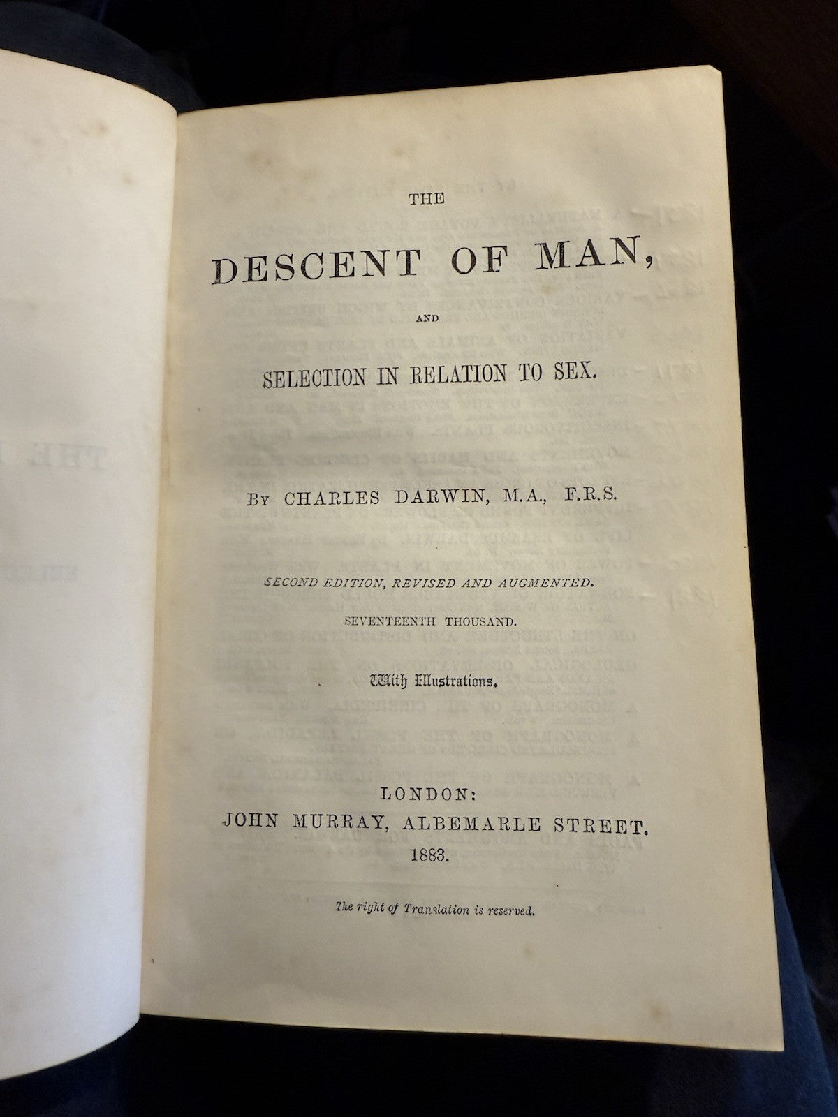 The Descent of Man : Charles Darwin : Leather Binding : Second Edition 1883