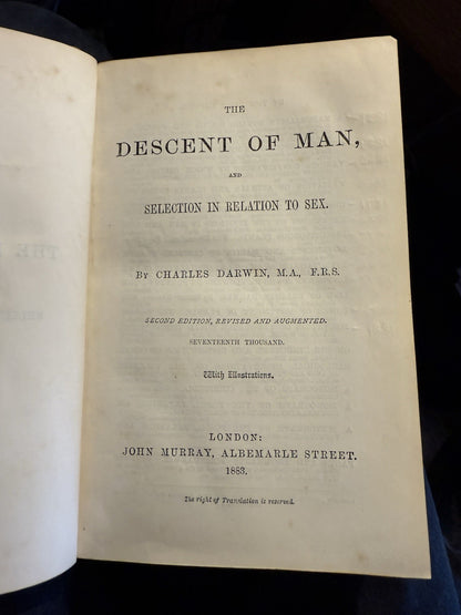 The Descent of Man : Charles Darwin : Leather Binding : Second Edition 1883