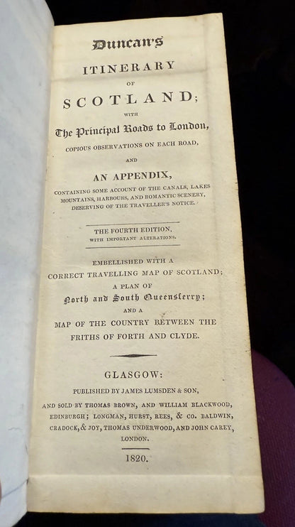 1820 Duncan's Itinerary of Scotland : Principal Roads to London : Tourist Guide