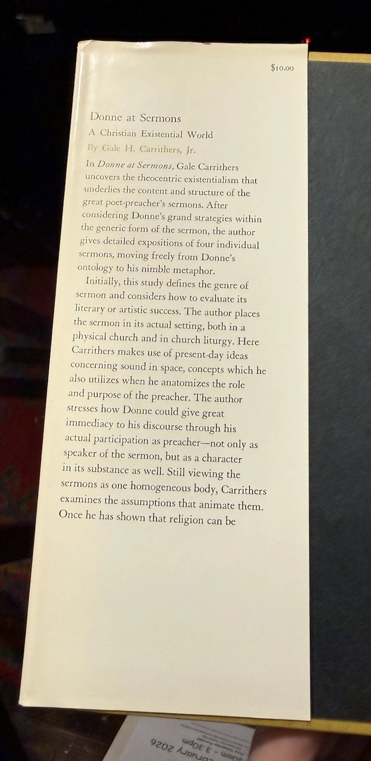 1972 Donne At Sermons : A Christian Existential World : 1st Edition