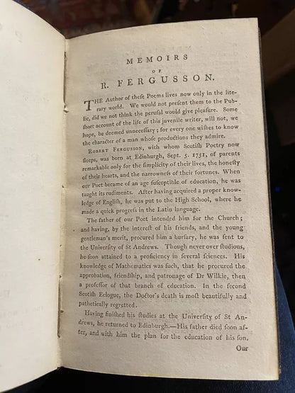 1788 Robert Fergusson : Poems on Various Subjects (Part I) Scottish Poetry