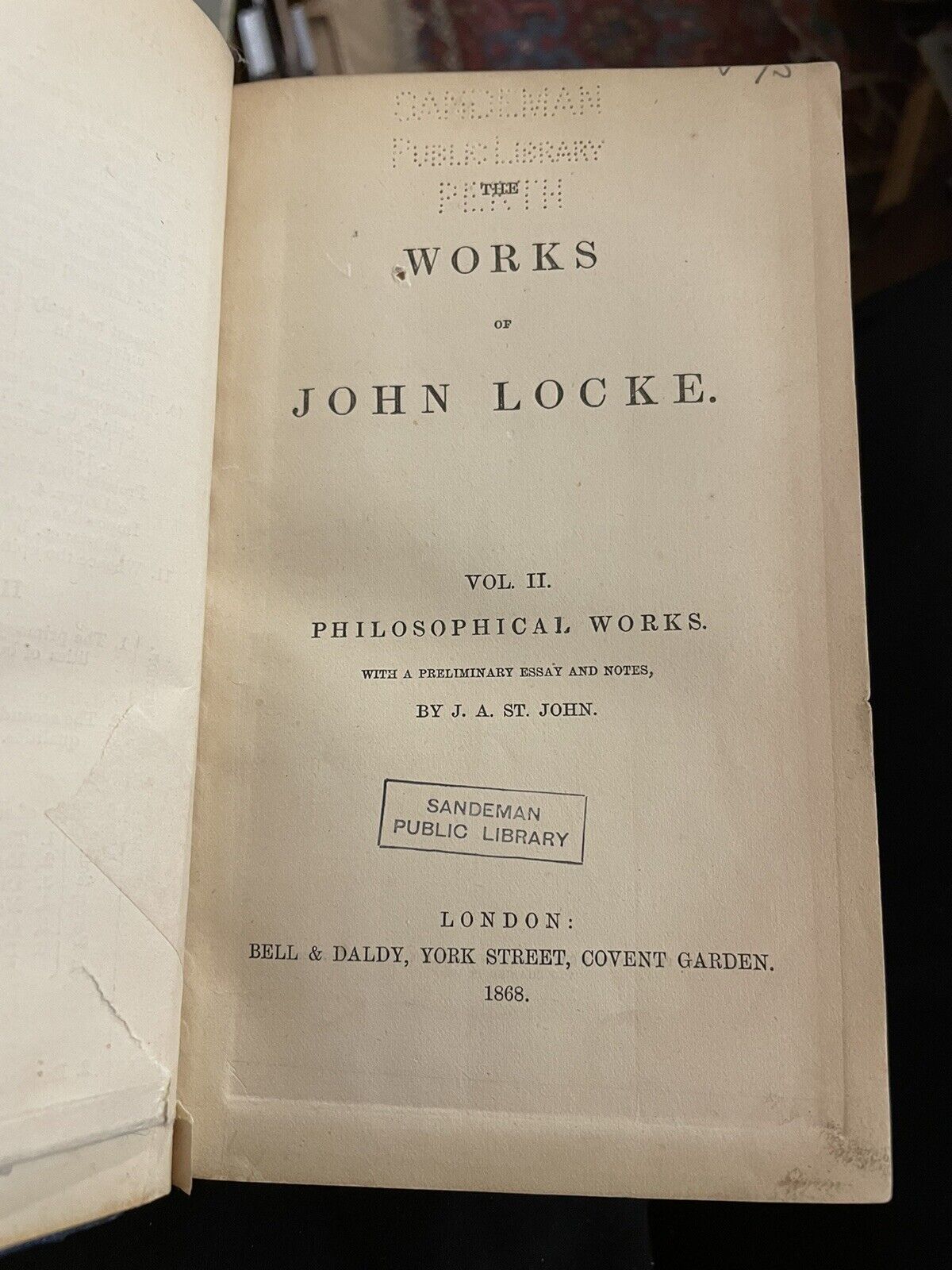 1867 The Works of John Locke (2 vols) Philosophy