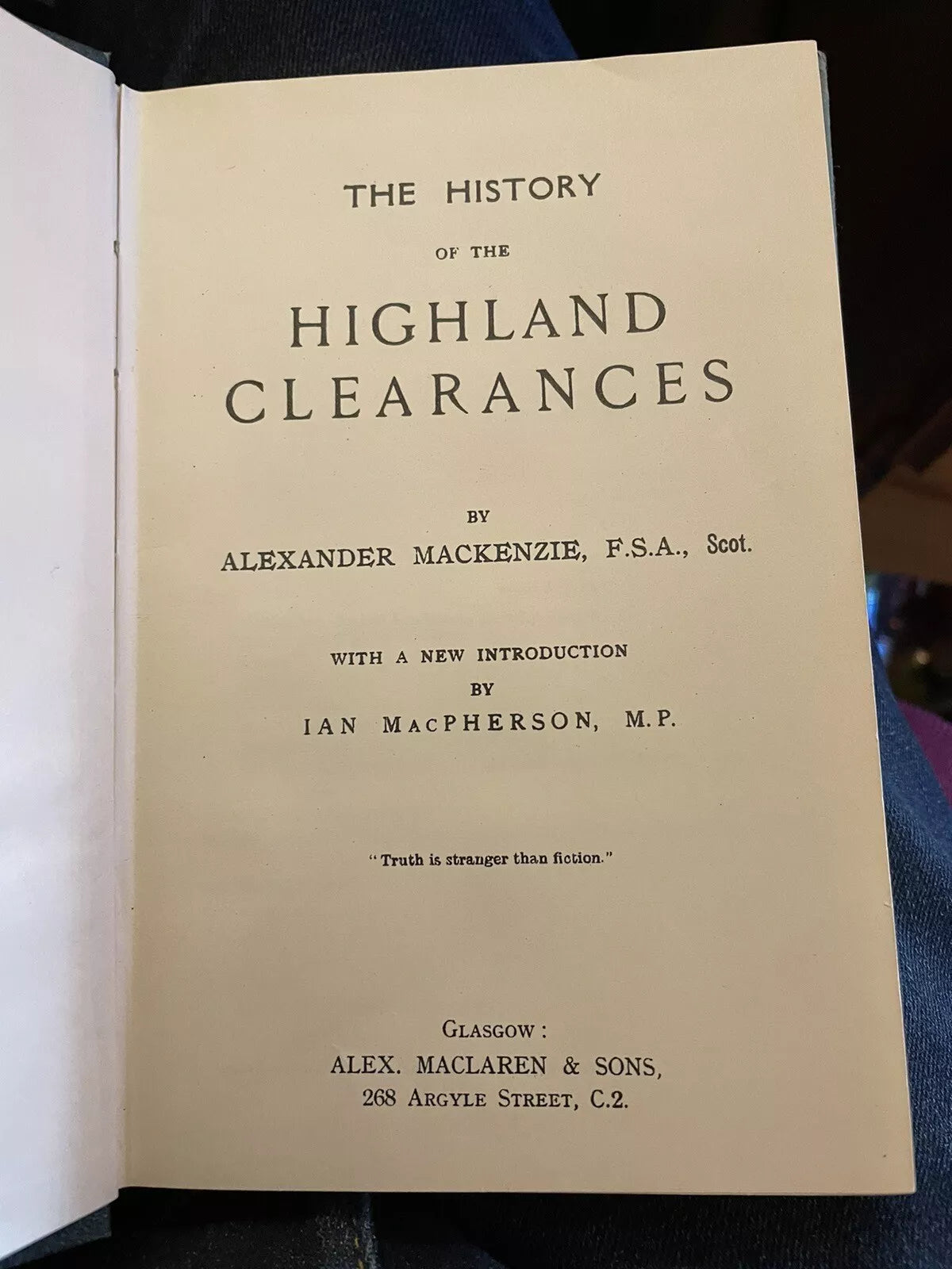 Mackenzie's History of the Highland Clearances, Scotland : The Hebrides etc