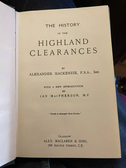 Mackenzie's History of the Highland Clearances, Scotland : The Hebrides etc