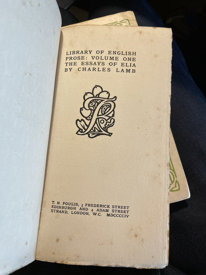 Charles Lamb : Essays of Elia + Last Essays of Elia : Art Nouveau Bindings 1904