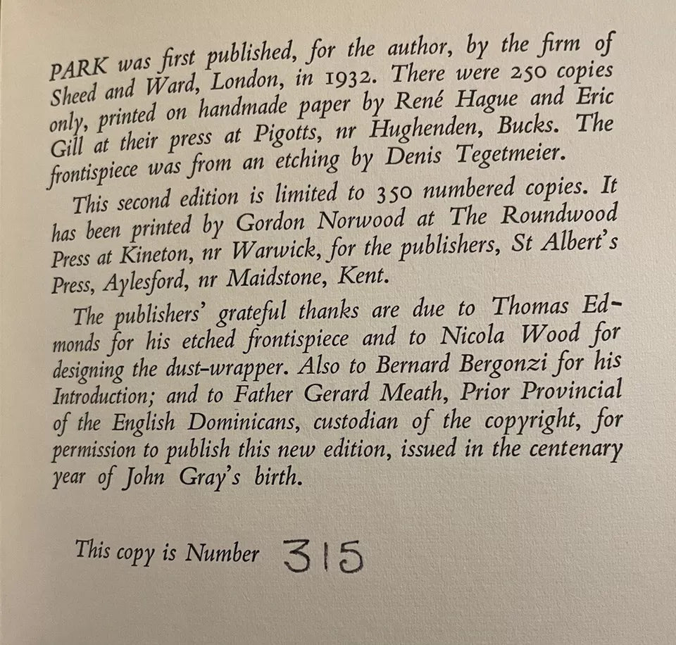 1966 John Gray : Park: A Fantastic Story : 2nd Edition Ltd to 350 copies