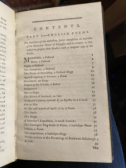 1788 Robert Fergusson : Poems on Various Subjects (Part I) Scottish Poetry