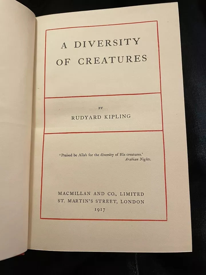 Rudyard Kipling : A Diversity of Creatures : 1st Edition 1917 in Dust jacket