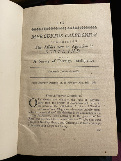 Scotland First Newspaper : FIrst & Last Issue : Caledonian Mercury 1661-1867