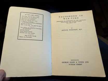 Arthur Ponsonby M.P. : Falsehood in War Time : Documented Lies : Propaganda