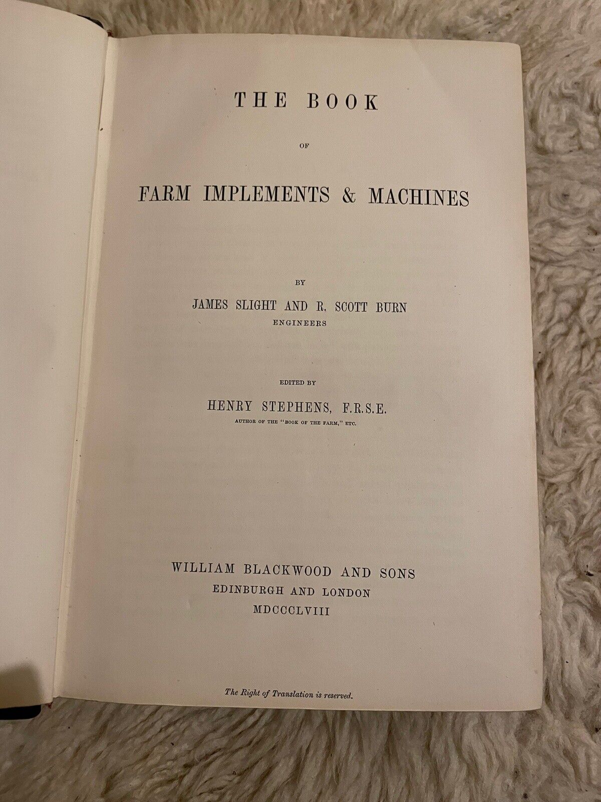 1858 The Book of Farm Implements & Machines : Farming Tools : Slight & Burn