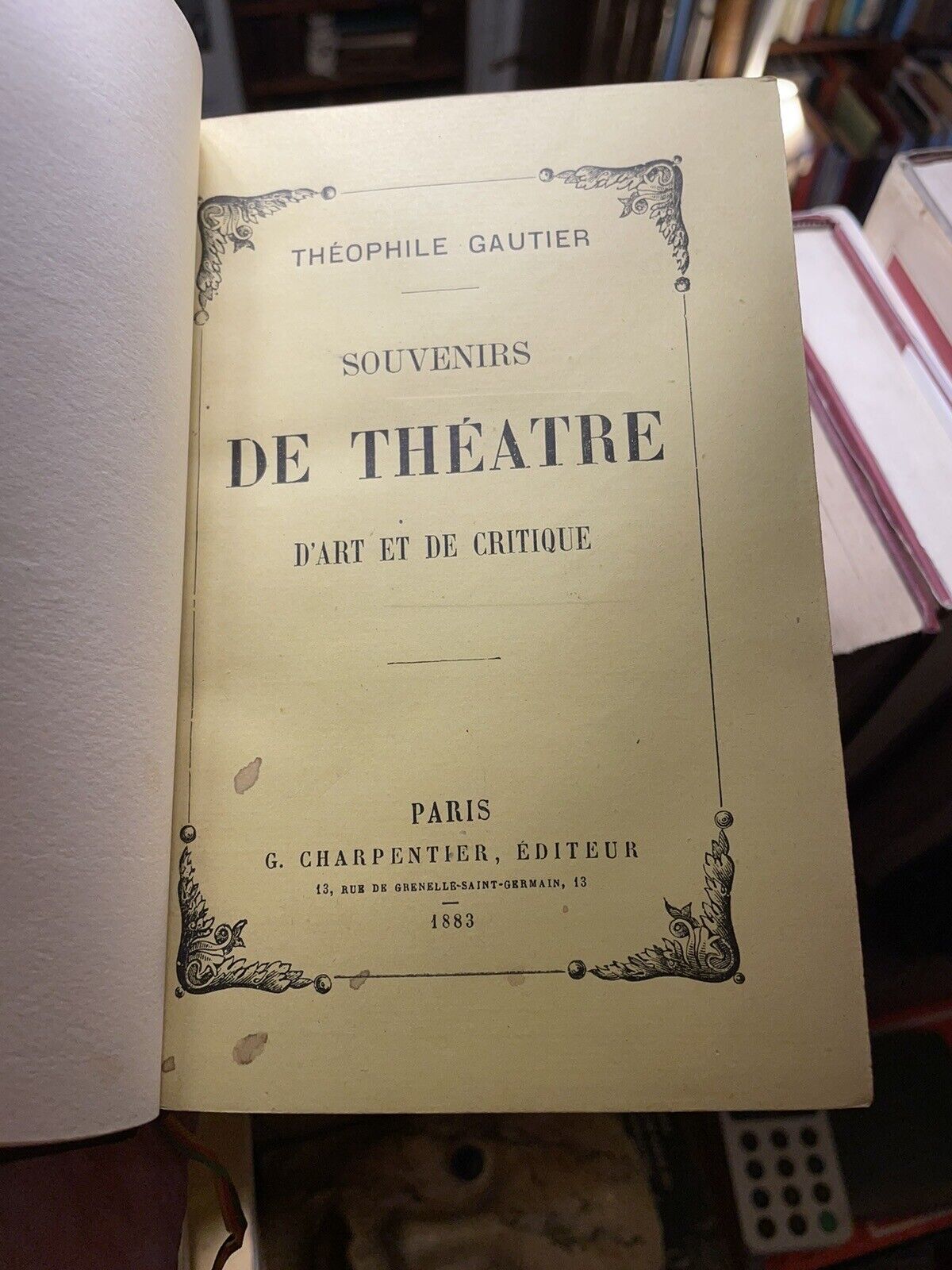 1883 Souvenirs de Théâtre : Stunning French Signed Fine Binding : Théophile Gautier