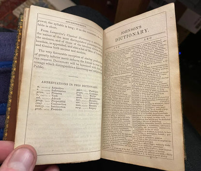 1826 Samuel Johnson's Pocket Dictionary : Small Slim Leather Binding