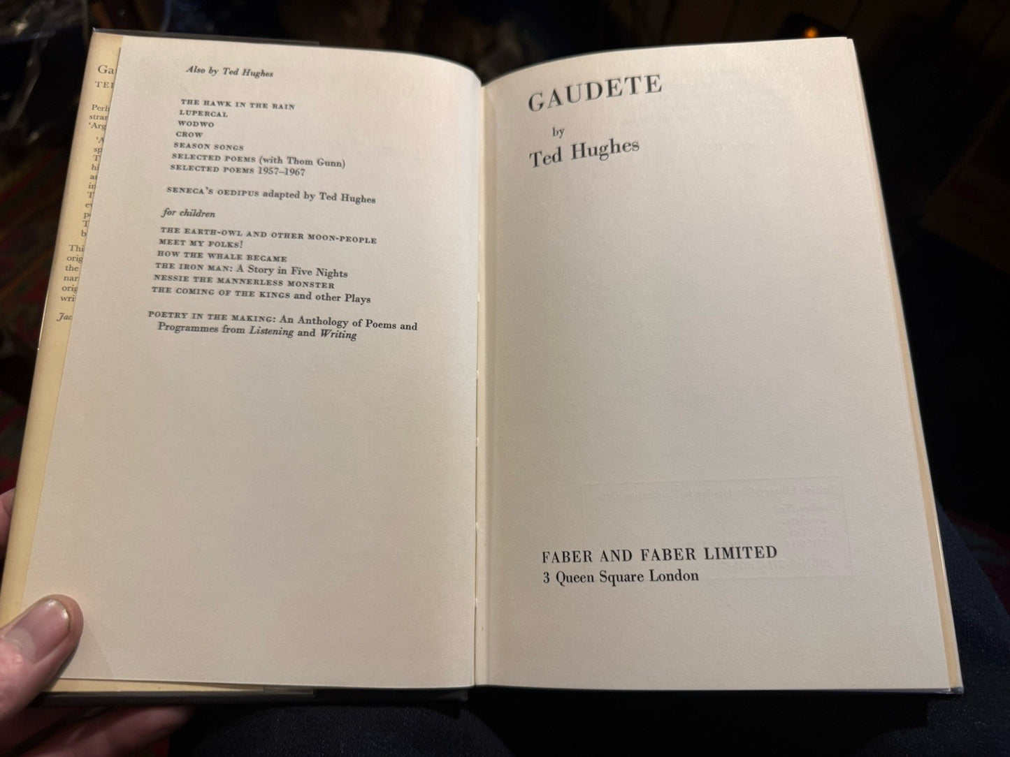 Ted Hughes : Gaudete : First Edition Inscribed by the Author 1977