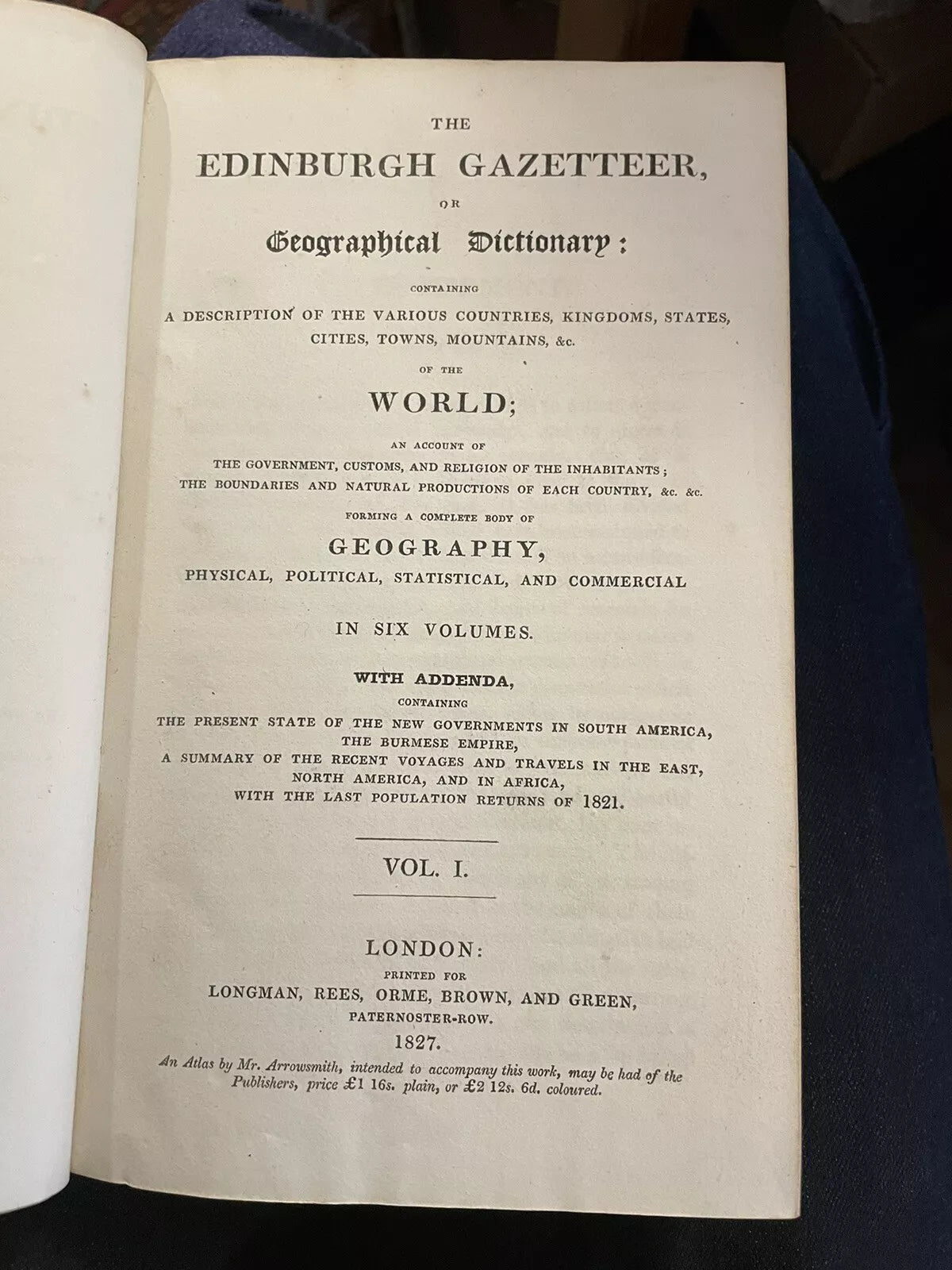 1827 The Edinburgh Gazetteer (6 volumes) Geographical Dictionary : Full Leather