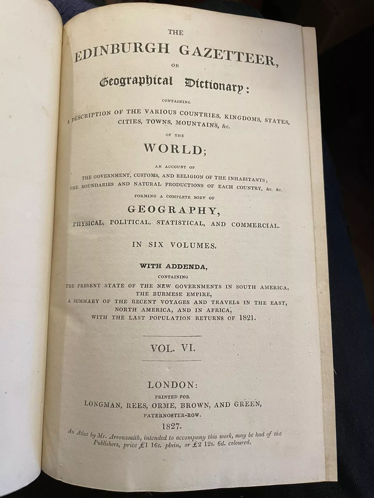 1827 The Edinburgh Gazetteer (6 volumes) Geographical Dictionary : Full Leather