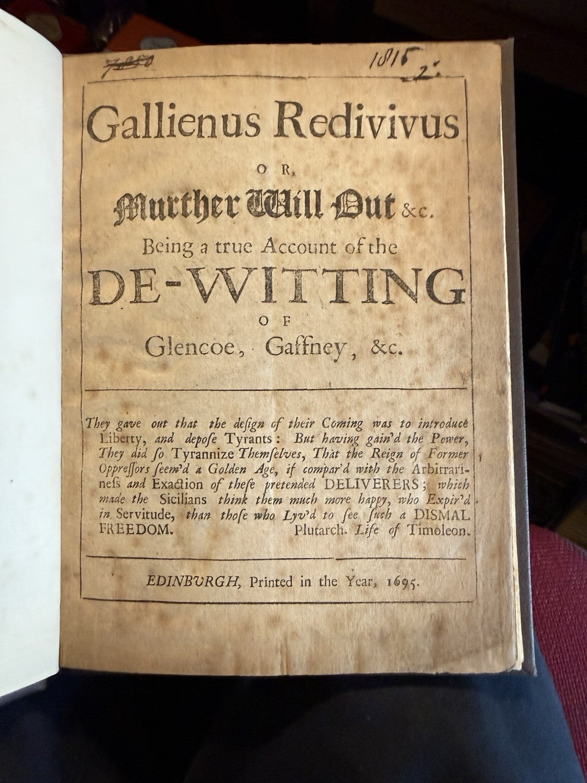 1695 Gallienus Redivivus : Masacre of Glencoe : Scottish Jacobites History