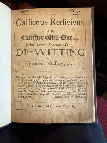 1695 Gallienus Redivivus : Masacre of Glencoe : Scottish Jacobites History