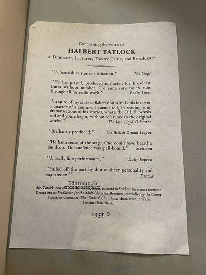 Halbert Tatlock Typed Theatre Script Play : Weir of Hermiston (Stevenson) 1927