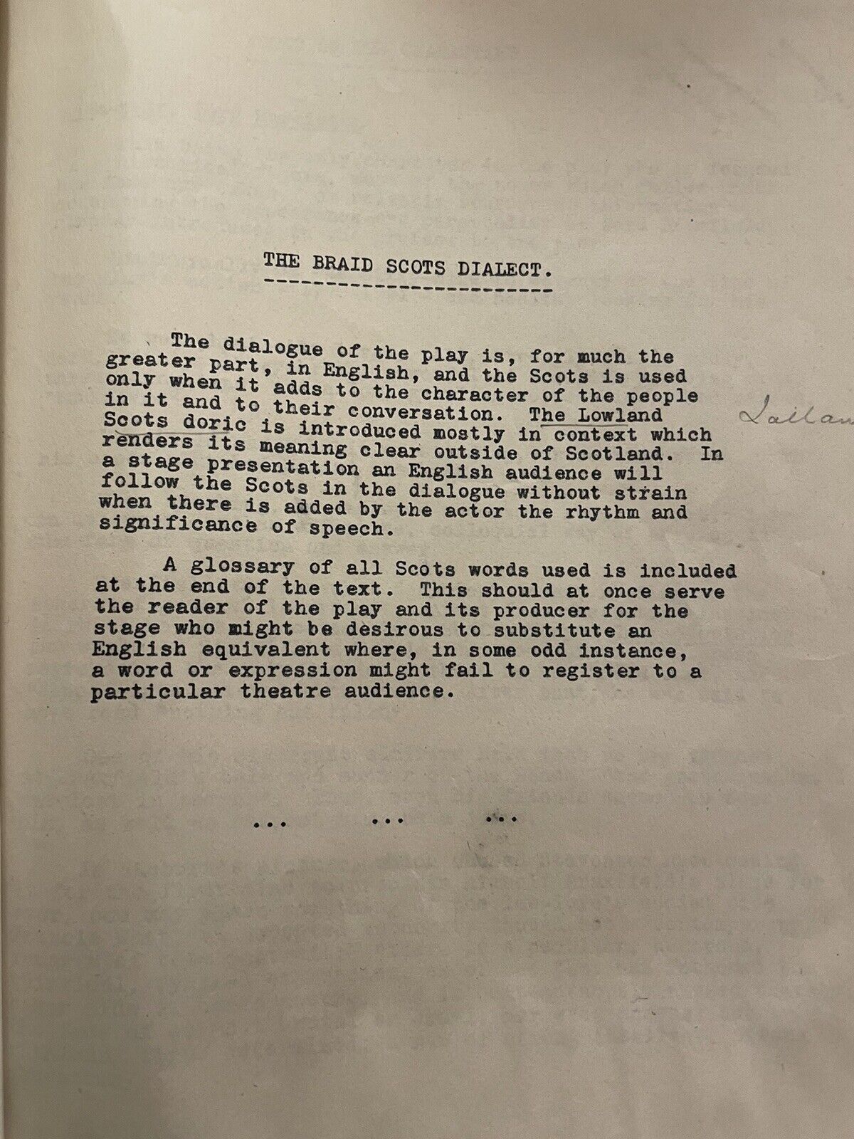 Halbert Tatlock Typed Theatre Script Play : Weir of Hermiston (Stevenson) 1927